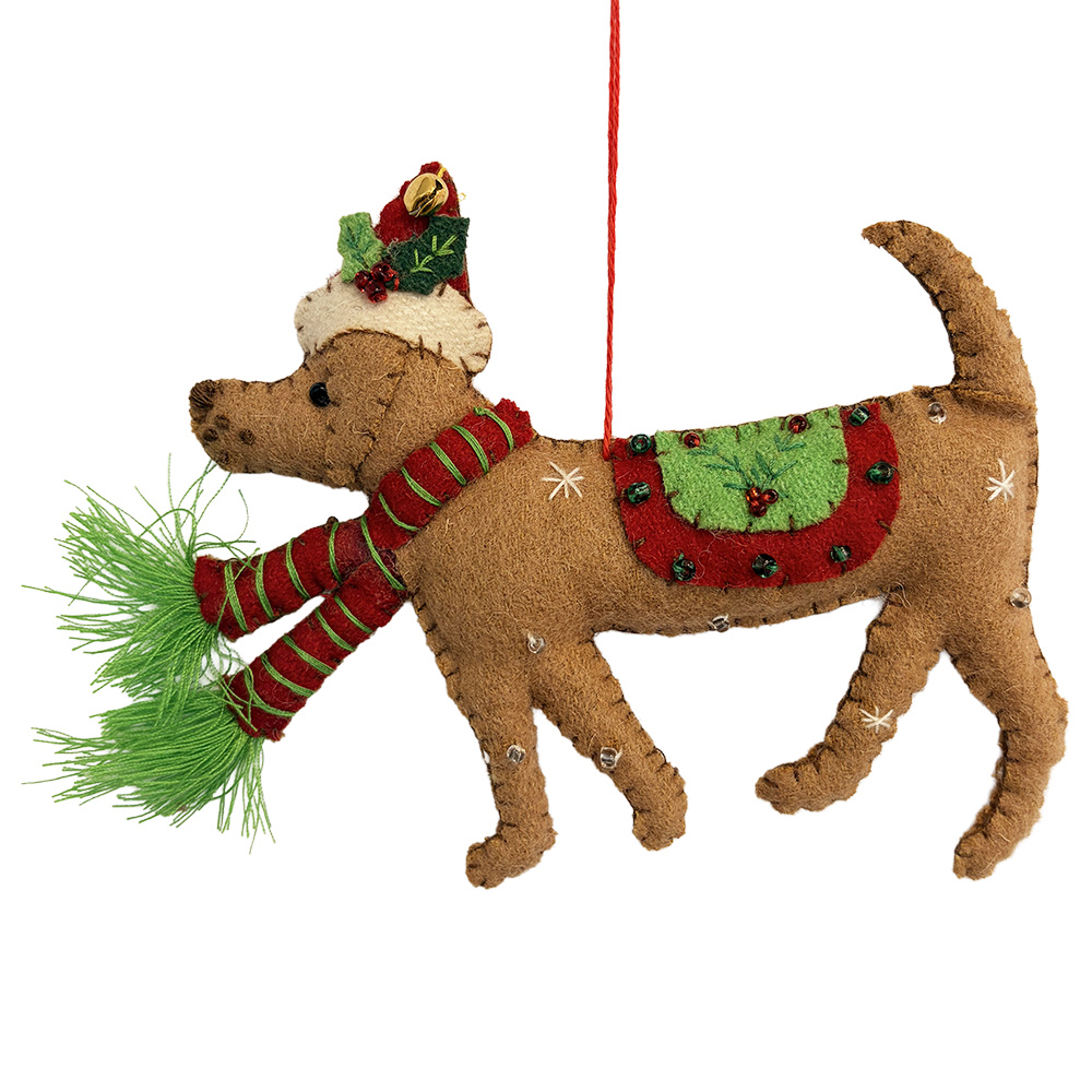 Clayre & Eef | Decoratie hanger Hond vilt Bruin Rood 14x2x11 cm | 66521