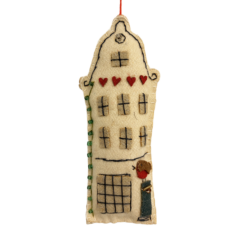 Clayre & Eef | Decoratie hanger Huisje vilt Wit Beige 5x2x15 cm | 66525