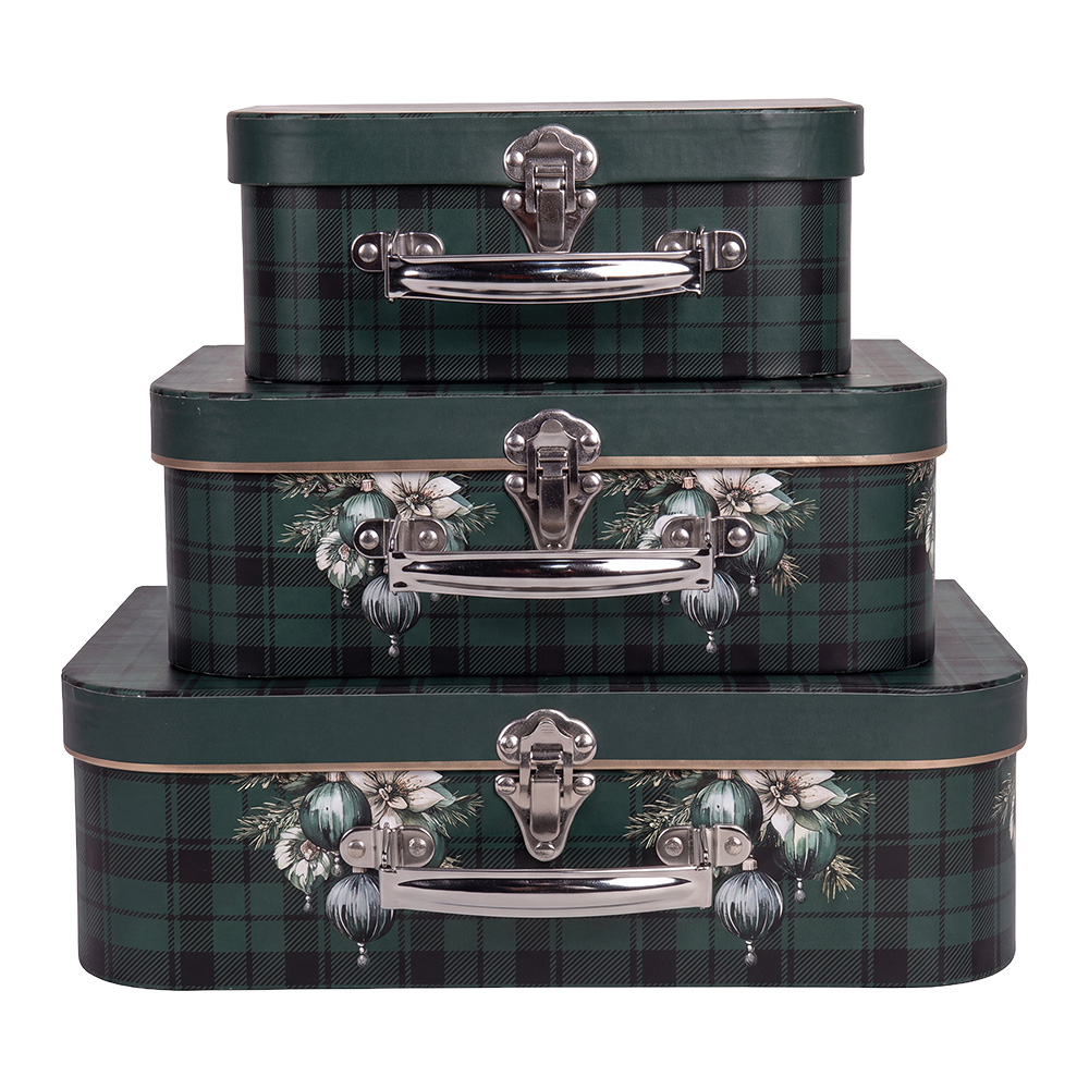 Clayre & Eef | Decoratie koffer Set van 3 Groen 30x21x9/25x18x9/20x16x8 cm | 67049