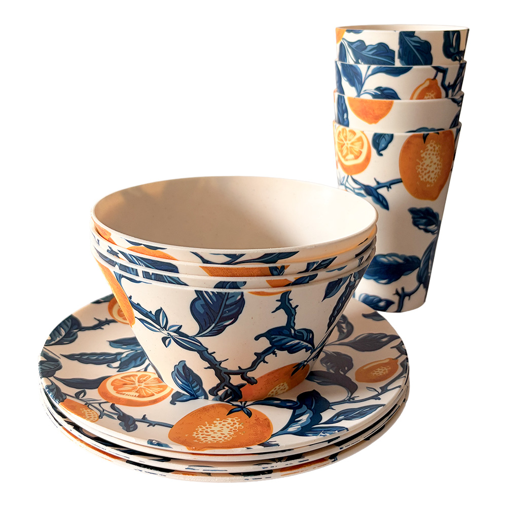Clayre & Eef | Servies setje picknick (12) Wit Geel | 67057