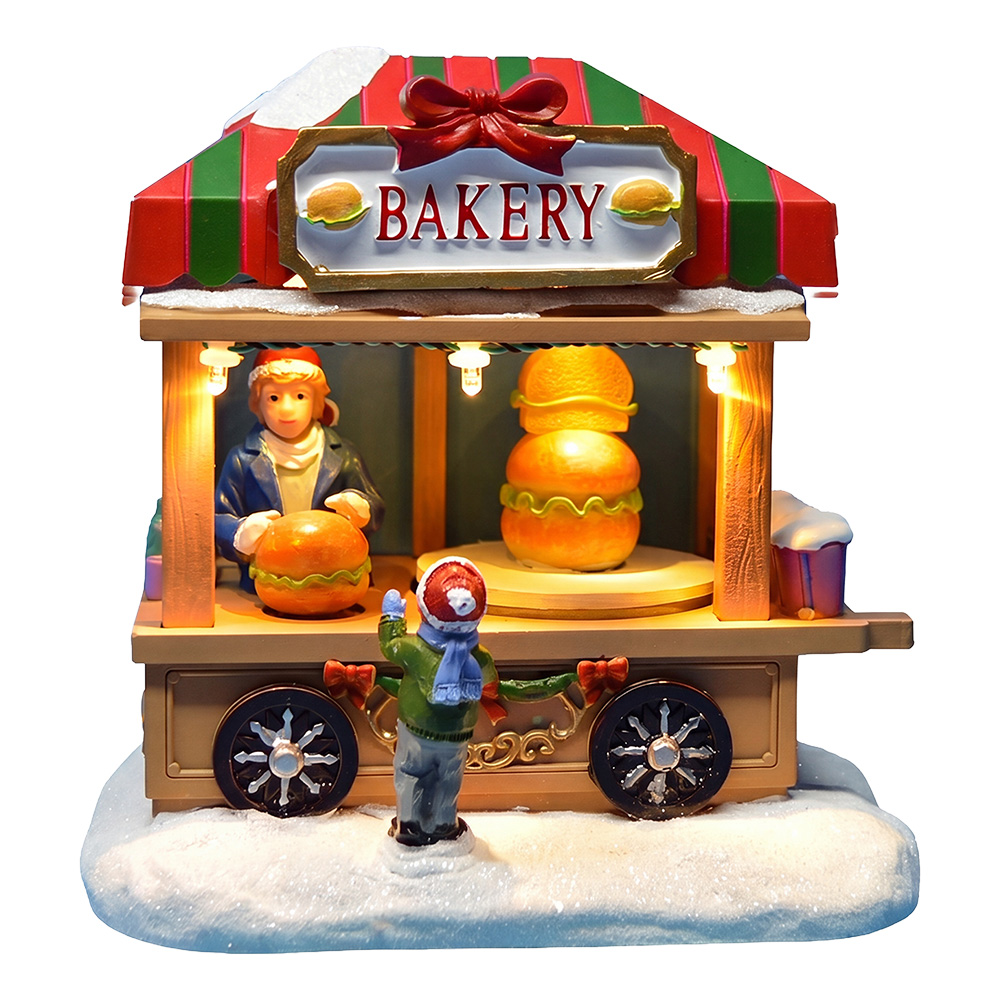 Clayre & Eef | Kerstdecoratie marktkraampje met LED Bruin Rood 14x10x14 cm / 3xAAA | 67146