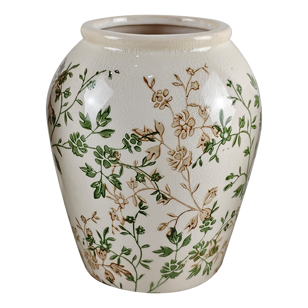 Clayre & Eef | Vaas Beige Groen &oslash; 13x15 cm | 6CE2549S