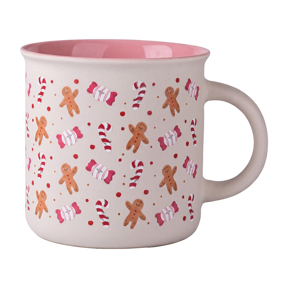 Clayre & Eef | Mokken Wit Roze 10x9x7 cm / 380 ml | 6CEMU0261