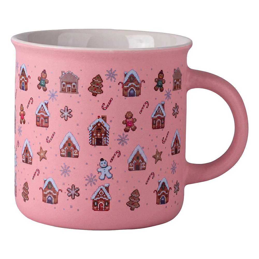 Clayre & Eef | Mokken Wit Roze 10x9x7 cm / 380 ml | 6CEMU0262