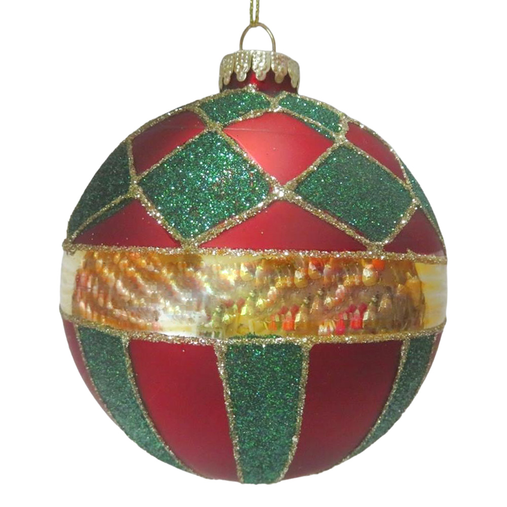 Clayre & Eef | Kerstbal Rood Groen &oslash; 10x10 cm | 6GL5443