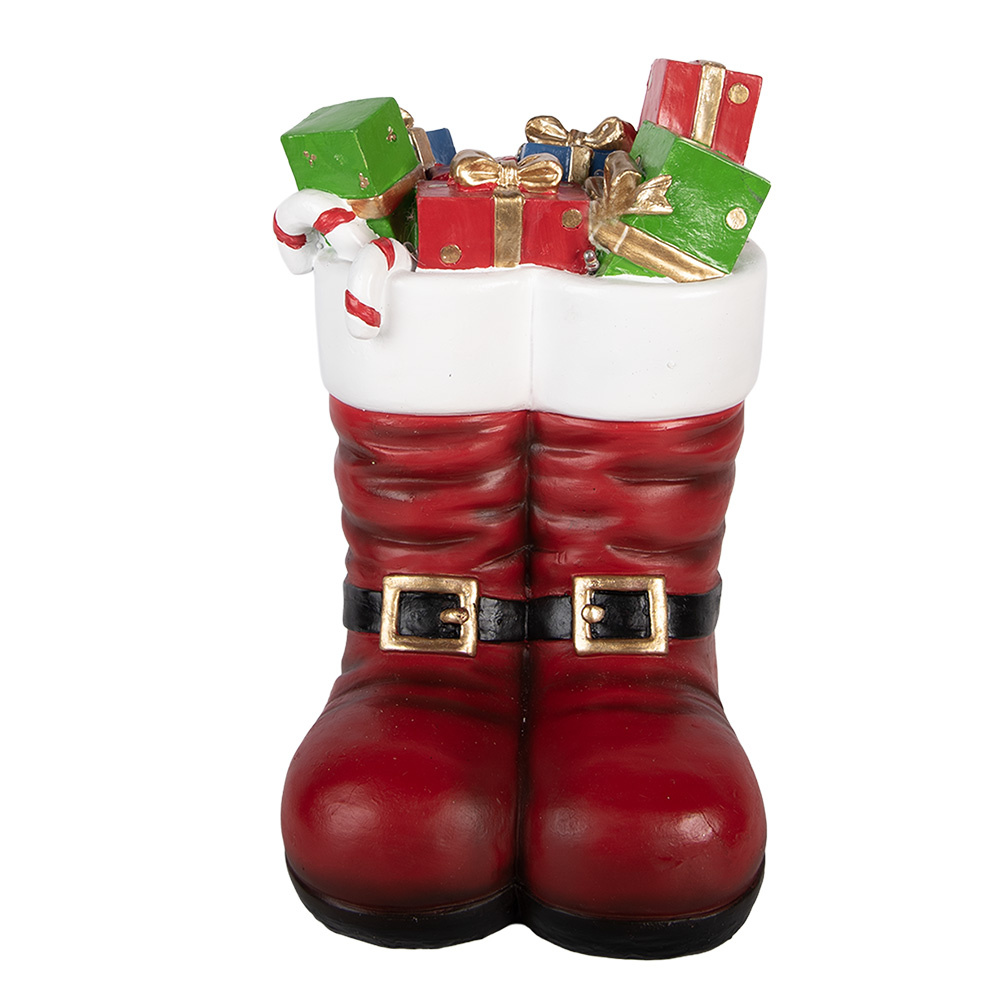 Clayre & Eef | Decoratie Laarzen Kerstman met LED Rood Wit 22x22x32 cm | 6MG0183