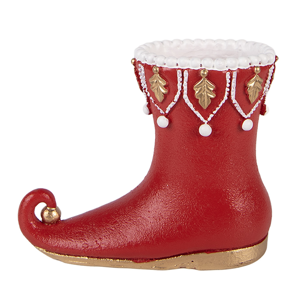 Clayre & Eef | Decoratie Laars Rood Wit 14x5x11 cm | 6PR6395