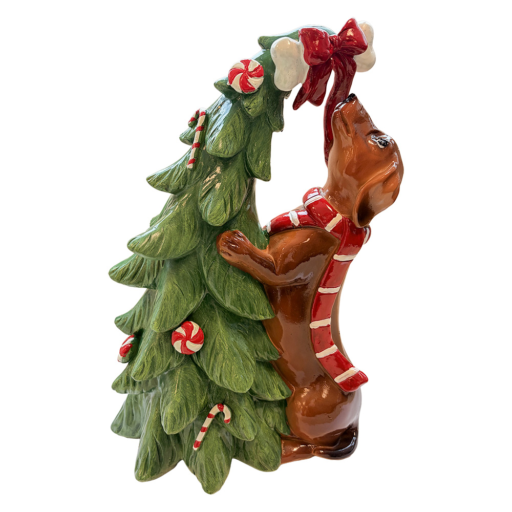 Clayre & Eef | Decoratie Kerstboom met hond Groen Bruin 23x16x32 cm | 6PR6406