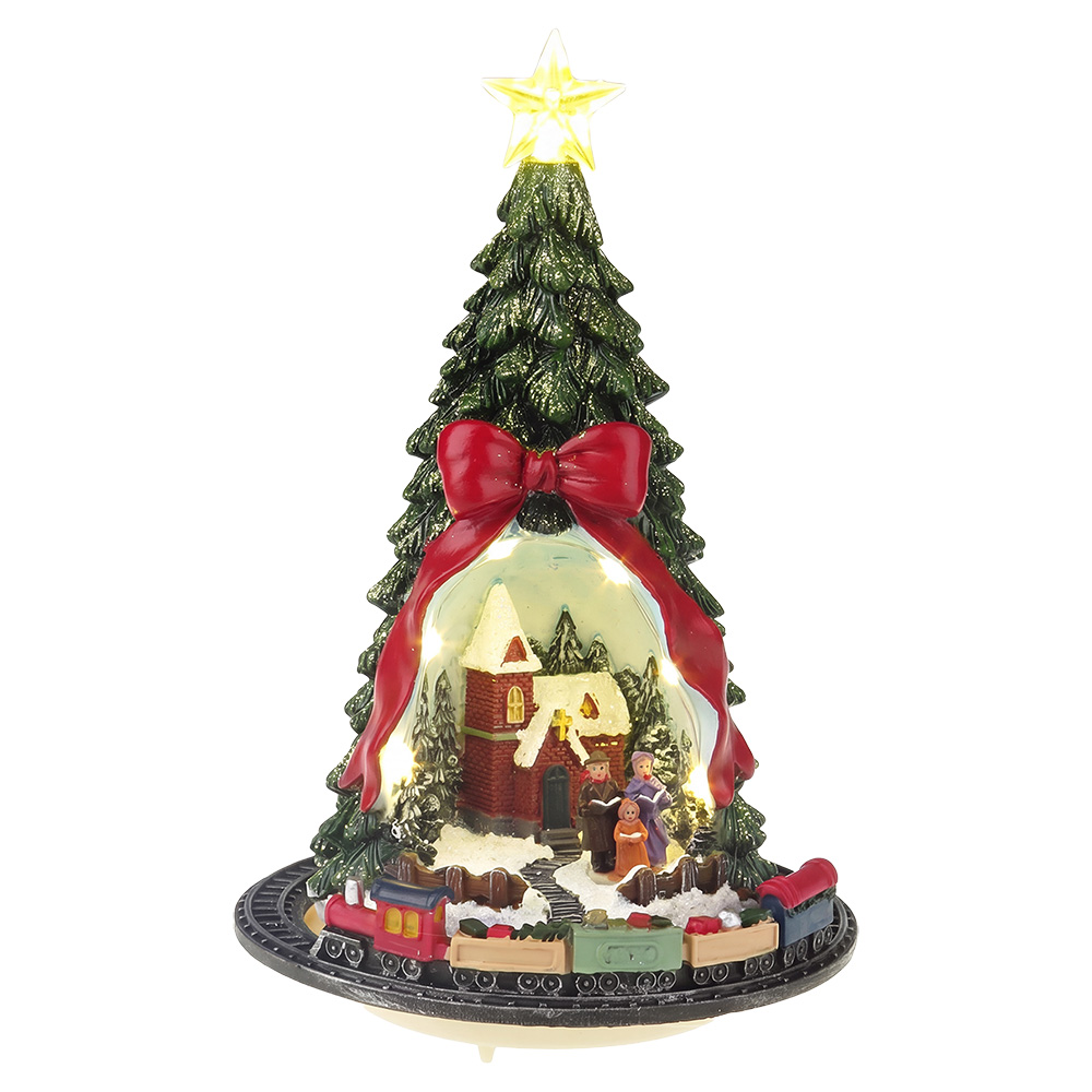 Clayre & Eef | Kerstdecoratie Kerstboom met LED Groen Red &oslash; 16x25 cm / 3xAAA | 6PR6512