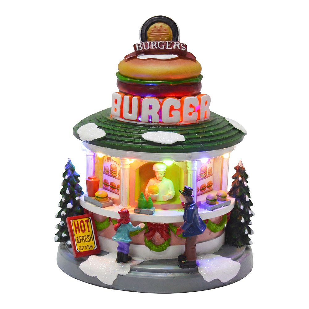 Clayre & Eef | Kerstdecoratie marktkraampje met LED Wit Groen &oslash; 15x19 cm / 3xAA | 6PR6531