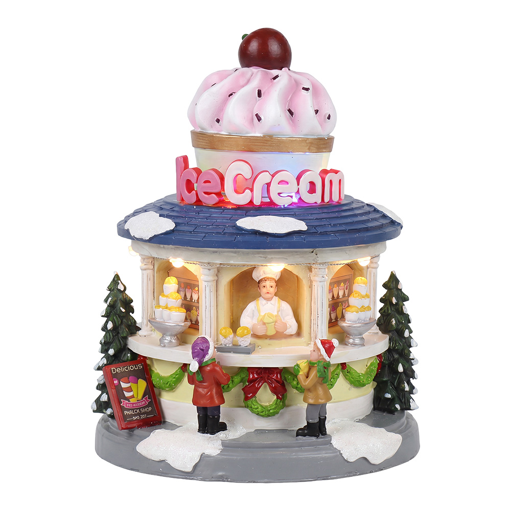 Clayre & Eef | Kerstdecoratie marktkraampje met LED Wit Roze &oslash; 15x19 cm / 3xAA | 6PR6532