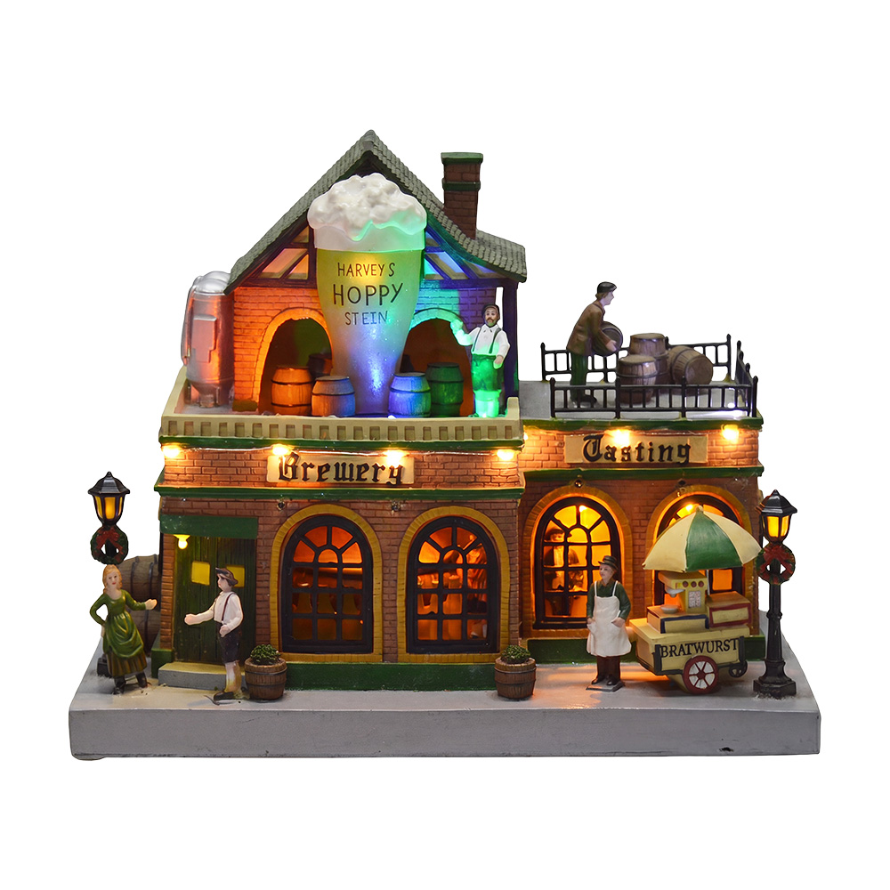 Clayre & Eef | Muziekdoos Station met LED Bruin Groen 33x13x25 cm / 3xAA | 6PR6538