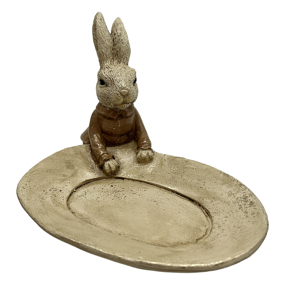 Clayre & Eef | Decoratie Konijn met schaal Beige Bruin 13x11x9 cm | 6PR6573