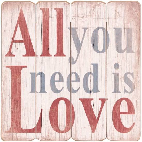 Tekstbord hout All you need is love 40 x 40 cm | 6H0709 | Clayre & Eef