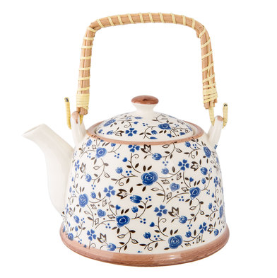Clayre & Eef | Theepot met Filter Blauw 18x14x12 cm / 700 ml | 6CETE0011
