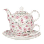 Clayre & Eef | Tea for One Wit, Roze 400 ml / 250 ml | 6CE1128 Clayre & Eef | Tea for One Wit, Roze 400 ml / 250 ml | 6CE1128