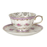 Clayre & Eef | Kop en schotel Wit, Roze 13x10x6 cm / ø 15x2 cm / 200 ml | 6CE1131 Clayre & Eef | Kop en schotel Wit, Roze 13x10x6 cm / ø 15x2 cm / 200 ml | 6CE1131