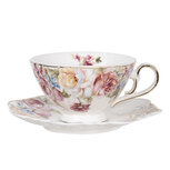 Clayre & Eef | Kop en schotel Wit, Roze 13x10x6 cm / ø 16x2 cm / 200 ml | 6CE1175 Clayre & Eef | Kop en schotel Wit, Roze 13x10x6 cm / ø 16x2 cm / 200 ml | 6CE1175