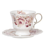 Clayre & Eef | Kop en schotel Wit, Roze 12x9x8 cm / ø 15x1 cm / 175 ml | 6CE1176 Clayre & Eef | Kop en schotel Wit, Roze 12x9x8 cm / ø 15x1 cm / 175 ml | 6CE1176