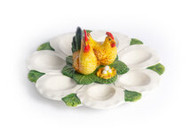 Schaal rond voor 7 eitjes met haan en kip ⌀ 24 cm | EI01 | Piccobella Servies Schaal rond voor 7 eitjes met haan en kip ⌀ 24 cm | EI01 | Piccobella Servies