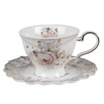 Clayre & Eef | Kop en schotel Bloemen Wit 13x9x7 cm / ø 15x2 cm / 220 ml | 6CE1346 Clayre & Eef | Kop en schotel Bloemen Wit 13x9x7 cm / ø 15x2 cm / 220 ml | 6CE1346
