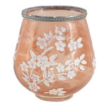 Clayre & Eef | Glazen Theelichthouder Wit, Roze ø 13x14 cm | 6GL3499 Clayre & Eef | Glazen Theelichthouder Wit, Roze ø 13x14 cm | 6GL3499