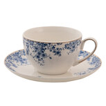 Clayre & Eef | Kop en schotel Wit, Blauw 12x9x6 cm / ø 15x2 cm / 220 ml | BFLKS Clayre & Eef | Kop en schotel Wit, Blauw 12x9x6 cm / ø 15x2 cm / 220 ml | BFLKS