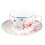 Clayre & Eef | Kop en schotel Wit, Roze 12x8x10 cm / ø 15x2 cm / 230 ml | PPOKS Clayre & Eef | Kop en schotel Wit, Roze 12x8x10 cm / ø 15x2 cm / 230 ml | PPOKS