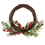 Kerstkrans hang rond besjes kersttakken dennenappels 46x61x11cm groen rood | A225492 | Dekoratief | Kerstversiering bij Home Sweet Home Kerstkrans hang rond besjes kersttakken dennenappels 46x61x11cm groen rood | A225492 | Dekoratief | Kerstversiering bij Home Sweet Home
