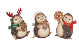 Set van 3 decoratie egeltjes beeldjes kerst zittend kerstmuts koekje gewei | A225647 | Dekoratief Set van 3 decoratie egeltjes beeldjes kerst zittend kerstmuts koekje gewei | A225647 | Dekoratief
