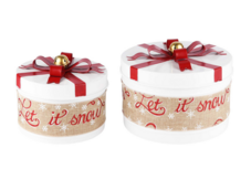 Set van 2 opbergdozen decoratie blik Let it snow metaal jute strik kerstbel wit rood goud 21 cm | A225737 | Dekoratief Set van 2 opbergdozen decoratie blik Let it snow metaal jute strik kerstbel wit rood goud 21 cm | A225737 | Dekoratief