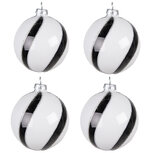 Clayre & Eef | Kerstballen set van 4 Wit Zwart ø 8x8 cm | 6GL4178 Clayre & Eef | Kerstballen set van 4 Wit Zwart ø 8x8 cm | 6GL4178