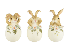 Set van 3 Konijnen in een ei horen zien zwijgen decoratie beeld 15 x 7 x 7 cm resina creme wit bruin | A230260-SET | Dekoratief Pasen Set van 3 Konijnen in een ei horen zien zwijgen decoratie beeld 15 x 7 x 7 cm resina creme wit bruin | A230260-SET | Dekoratief Pasen