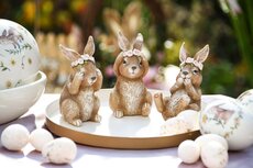 Set van 3 Konijnen zittend bloemenkrans horen zien zwijgen decoratie beeld 5x6x10 cm resina bruin | A230521-SET | Dekoratief Pasen Set van 3 Konijnen zittend bloemenkrans horen zien zwijgen decoratie beeld 5x6x10 cm resina bruin | A230521-SET | Dekoratief Pasen