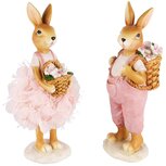 Set van 2 Konijnen roze bloemenmand rokje jongen meisje 6x6x17 cm resina bruin | A230522-SET | Dekoratief Pasen Set van 2 Konijnen roze bloemenmand rokje jongen meisje 6x6x17 cm resina bruin | A230522-SET | Dekoratief Pasen