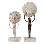 Clayre & Eef | Decoratie Beeld set van 2 Leeuwen Wit, Zwart 12x7x32 / 9x6x23 cm | 64762 Clayre & Eef | Decoratie Beeld set van 2 Leeuwen Wit, Zwart 12x7x32 / 9x6x23 cm | 64762