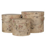 Clayre & Eef | Hoedendoos Set van 3 Beige ø 23x20 / ø 20x17 / ø 17x14 cm | 65012 Clayre & Eef | Hoedendoos Set van 3 Beige ø 23x20 / ø 20x17 / ø 17x14 cm | 65012