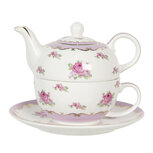 Clayre & Eef | Tea for One Wit, Roze 16x10x14 cm 400 ml / 250 ml | 6CE1130 Clayre & Eef | Tea for One Wit, Roze 16x10x14 cm 400 ml / 250 ml | 6CE1130
