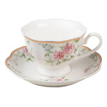 Clayre & Eef | Kop en schotel Set van 2 Roze 23x17x10 cm / 220 ml | 6CE1440 Clayre & Eef | Kop en schotel Set van 2 Roze 23x17x10 cm / 220 ml | 6CE1440