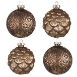 Clayre & Eef | Kerstballen set van 4 Bruin ø 8x8 cm | 6GL4157 Clayre & Eef | Kerstballen set van 4 Bruin ø 8x8 cm | 6GL4157