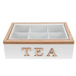 Clayre & Eef | Theedoos 6 vakken Wit, Bruin 23x17x8 cm | 6H2236 Clayre & Eef | Theedoos 6 vakken Wit, Bruin 23x17x8 cm | 6H2236