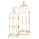Clayre & Eef | Vogelkooi Decoratie Set van 2 Wit 22x22x58 / 16x16x47 cm | 6Y3533 Clayre & Eef | Vogelkooi Decoratie Set van 2 Wit 22x22x58 / 16x16x47 cm | 6Y3533