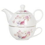 Clayre & Eef | Tea for One Wit, Roze 17x11x14 cm / 400 ml / 250 ml | FROTEFO Clayre & Eef | Tea for One Wit, Roze 17x11x14 cm / 400 ml / 250 ml | FROTEFO