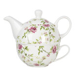Clayre & Eef | Tea for One Wit, Roze 17x11x14 cm / 400 ml / 250 ml | ROTEFO Clayre & Eef | Tea for One Wit, Roze 17x11x14 cm / 400 ml / 250 ml | ROTEFO