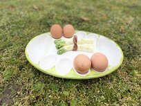 Ovale schaal asperges met eigaten wit groen | AL033 | Piccobella Ovale schaal asperges met eigaten wit groen | AL033 | Piccobella