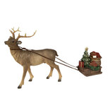 Clayre & Eef | Decoratie Beeld Rendier met slee Bruin, Rood 30x9x20 cm | 6PR3909 Clayre & Eef | Decoratie Beeld Rendier met slee Bruin, Rood 30x9x20 cm | 6PR3909