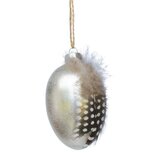 Dekoratief | Hanger ei, glas, vison m/pluimpje, 5x8cm | A170831 Dekoratief | Hanger ei, glas, vison m/pluimpje, 5x8cm | A170831