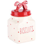 Dekoratief | Bewaarpot 'Biscuits', rood/wit, keramiek, 12x12x21cm | A205246 Dekoratief | Bewaarpot 'Biscuits', rood/wit, keramiek, 12x12x21cm | A205246