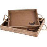Dekoratief | Set 2 dienbladen hout m/kip, 35x28x5cm | A210002 Dekoratief | Set 2 dienbladen hout m/kip, 35x28x5cm | A210002