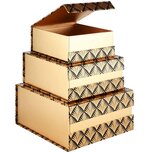 Dekoratief | Set 3 dozen vierkant 'Golden Lotus', zwart/goud, 21x21x10cm | A215686 Dekoratief | Set 3 dozen vierkant 'Golden Lotus', zwart/goud, 21x21x10cm | A215686